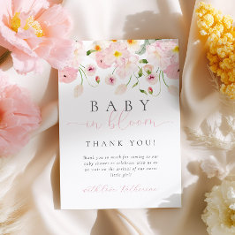 Baby in bloei roze bloemig Baby shower Bedankkaart