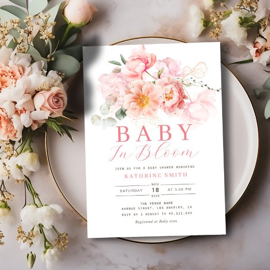 baby in bloei roze bloemig baby shower kaart