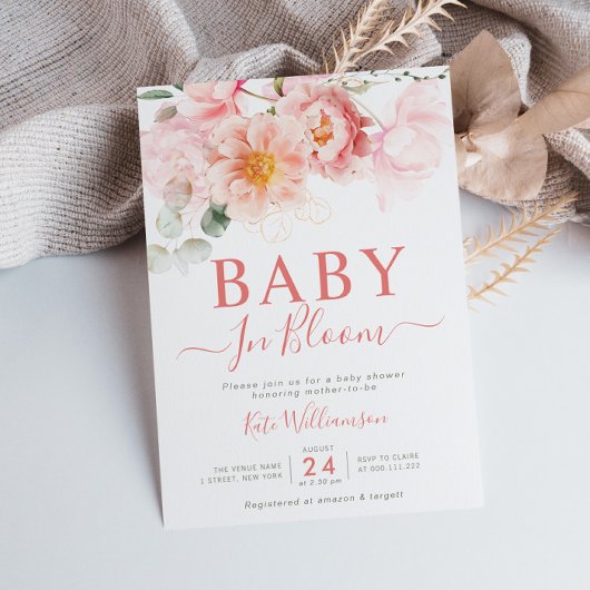 baby in bloei roze bloemig baby shower kaart