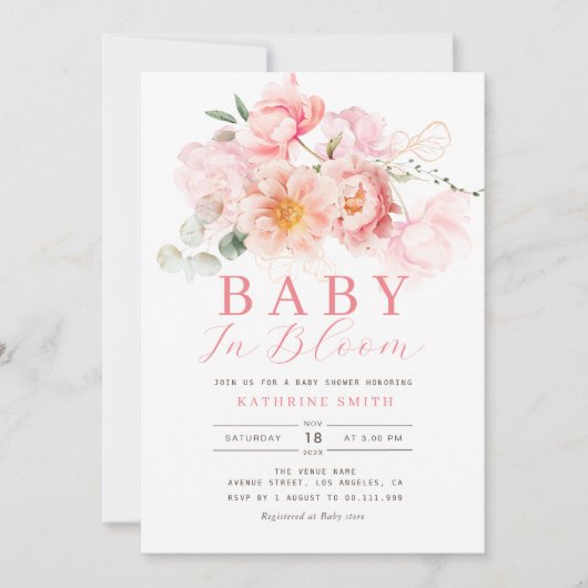 baby in bloei roze bloemig baby shower kaart (Voorkant)