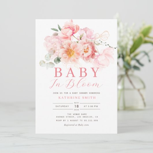 baby in bloei roze bloemig baby shower kaart (Staand voorkant)