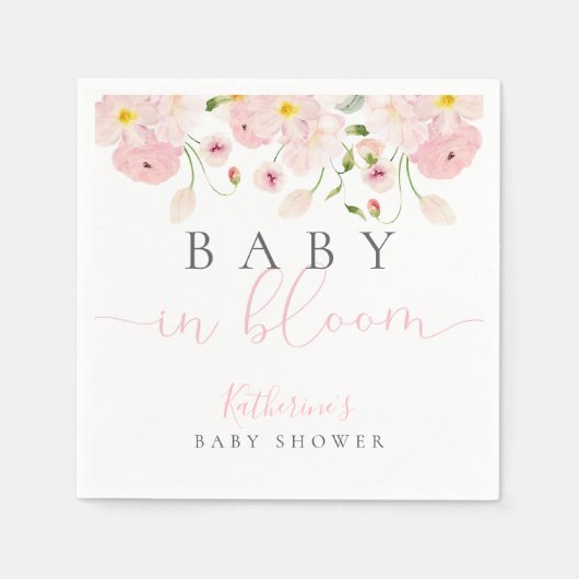 Baby in bloei roze bloemig Baby shower Servet (Voorkant)