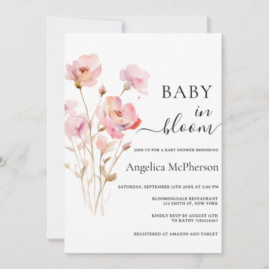 BABY IN BLOEI ROZE BLOS WATERVERF WEIDEBLOEMEN KAART (Voorkant)