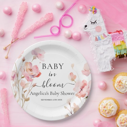 BABY IN BLOEI ROZE BLOS WATERVERF WEIDEBLOEMEN PAPIEREN BORDJE (Feest)