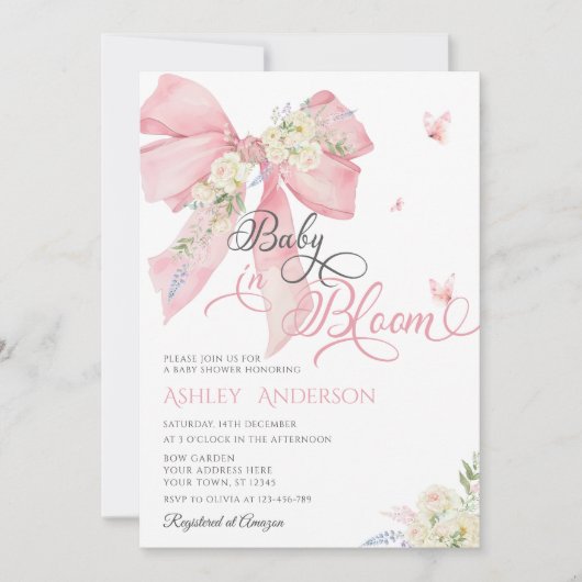 Baby in bloei roze boog Baby shower Kaart (Voorkant)