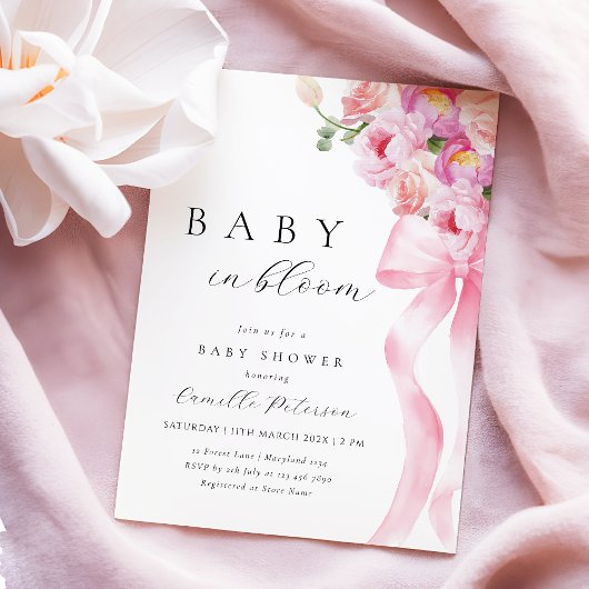 Baby in bloei roze boog Baby shower uitnodiging