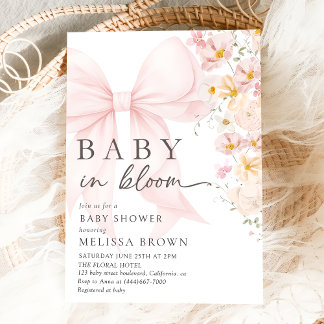 Baby in bloei roze boog Baby shower uitnodiging