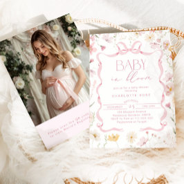 Baby in bloei Roze Bow Qr Code Foto baby shower Kaart