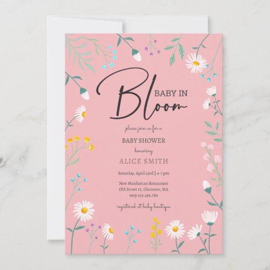 Baby in bloei roze daisy Baby shower Kaart (Voorkant)