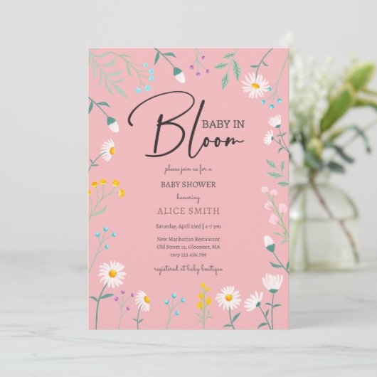 Baby in bloei roze daisy Baby shower Kaart (Staand voorkant)