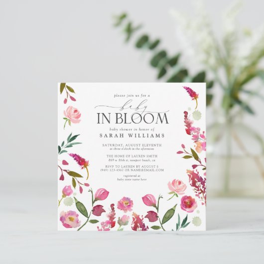 Baby in bloei roze meisje Waterverf bloemendouche Kaart (Staand voorkant)