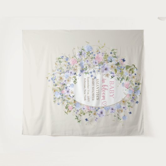 Baby in bloei roze paarse blauwe boho Wildbloemen Wandkleed (Voorkant (horizontaal))
