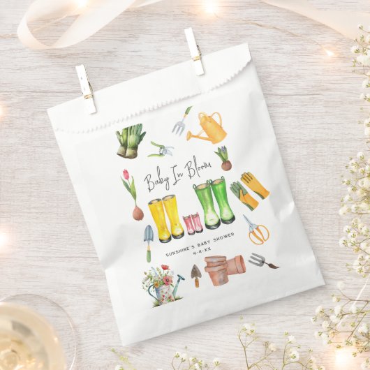 Baby in bloei roze regenlaarzen tuinieren bedankzakje (Geknipt)