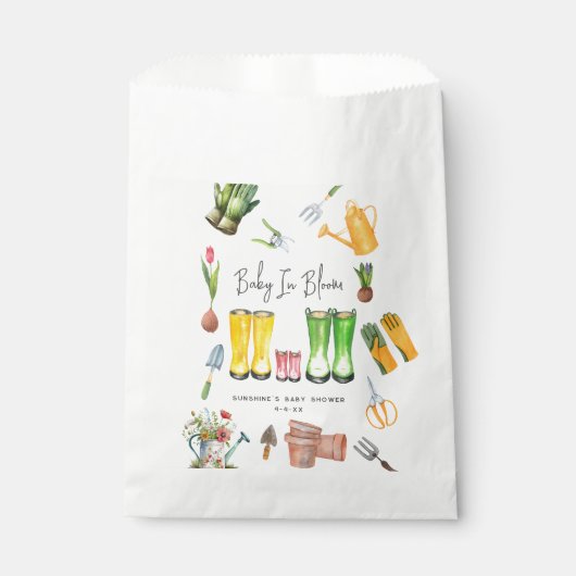 Baby in bloei roze regenlaarzen tuinieren bedankzakje (Voorkant)
