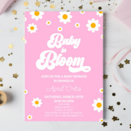Baby in bloei roze Retro Daisy Flower Baby shower Kaart
