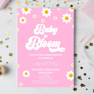 Baby in bloei roze Retro Daisy Flower Baby shower Kaart