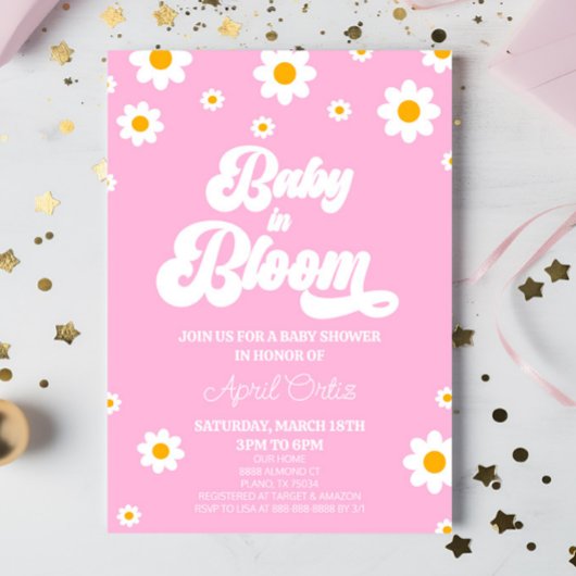 Baby in bloei roze Retro Daisy Flower Baby shower Kaart