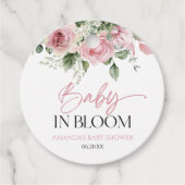 Baby in bloei roze roos bloemig Baby shower Bedankjes Labels (Voorkant)