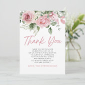 Baby in bloei roze roos bloemig Baby shower Bedankkaart (Staand voorkant)