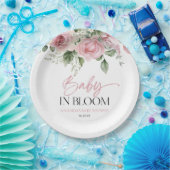 Baby in bloei roze roos bloemig Baby shower Papieren Bordje (Feest)