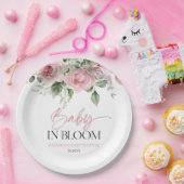 Baby in bloei roze roos bloemig Baby shower Papieren Bordje (Feest)
