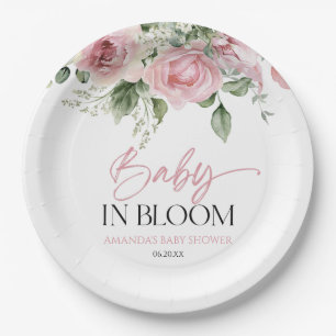 Baby in bloei roze roos bloemig Baby shower Papieren Bordje
