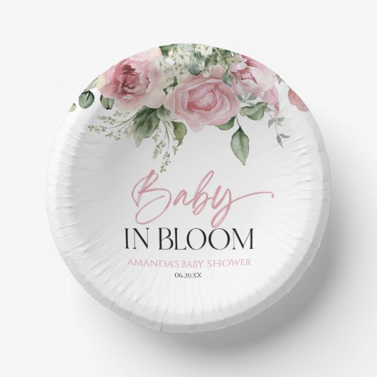 Baby in bloei roze roos bloemig Baby shower Papieren Kommen (Voorkant)