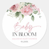 Baby in bloei roze roos bloemig Baby shower Ronde Sticker (Voorkant)