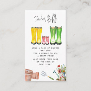 Baby in bloei roze tuinieren laarzen luier loterij informatiekaartje