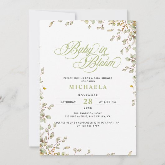 Baby in bloei rustiek Baby shower Waterverf blader Kaart (Voorkant)