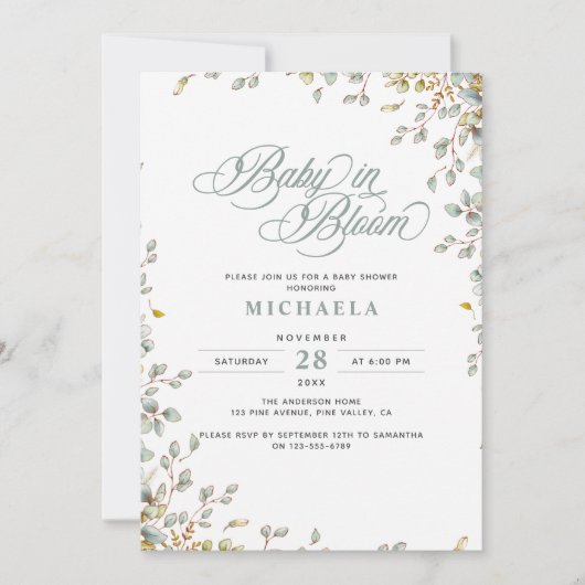 Baby in bloei rustiek Baby shower Waterverf blader Kaart (Voorkant)