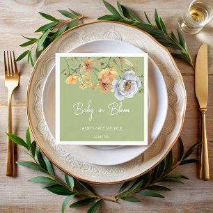Baby in bloei salie groene bloemen baby shower servet