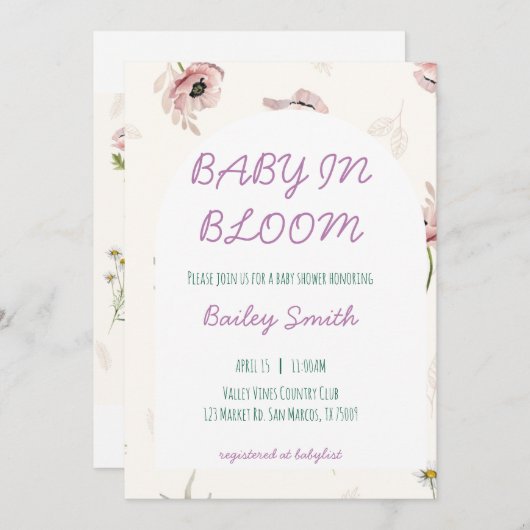 Baby in bloei shower uitnodiging (Voorkant / Achterkant)