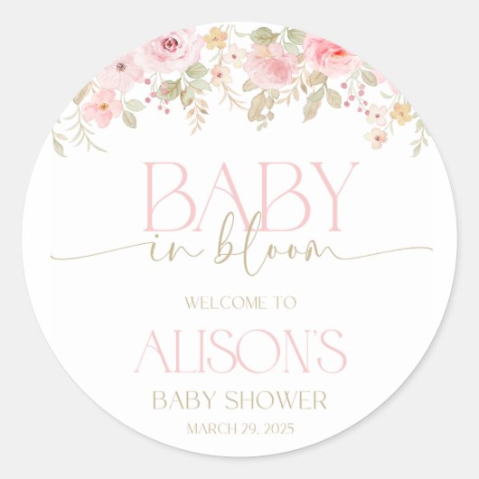 baby in bloei stickers voor baby shower (Voorkant)