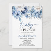 Baby in bloei stoffig blauw bloembloem Baby shower Kaart (Voorkant)