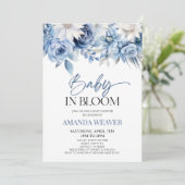 Baby in bloei stoffig blauw bloembloem Baby shower Kaart (Staand voorkant)