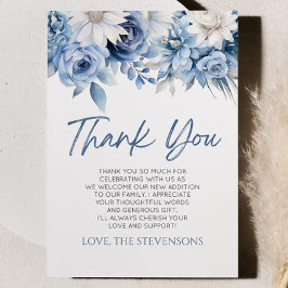 Baby in bloei stoffig blauw bloemig Baby shower Bedankkaart