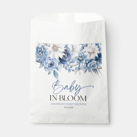 Baby in bloei stoffig blauw bloemig Baby shower Bedankzakje (Voorkant)