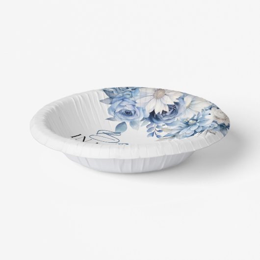 Baby in bloei stoffig blauw bloemig Baby shower Papieren Kommen (Gebogen)