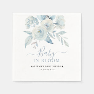 baby in bloei stoffig blauw bloemig baby shower servet