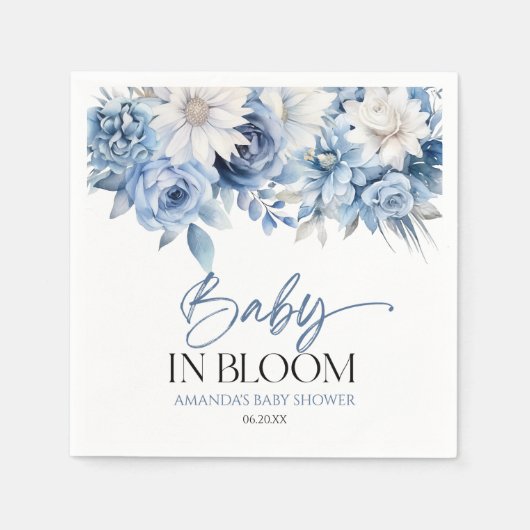 Baby in bloei stoffig blauw bloemig Baby shower Servet (Voorkant)