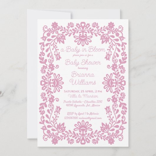 Baby in bloei stoffig roze Mexicaans baby shower Kaart (Voorkant)