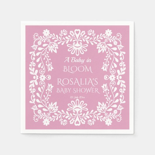 Baby in bloei stoffig roze Mexicaans baby shower Servet (Voorkant)