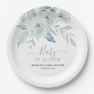 baby in bloei stoffige blauwe bloemen baby shower papieren bordje