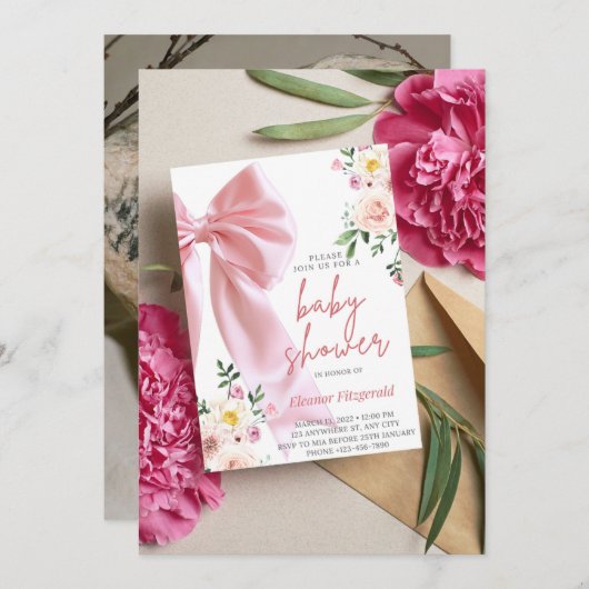 Baby in bloei uitnodiging, Baby shower uitnodiging (Voorkant / Achterkant)