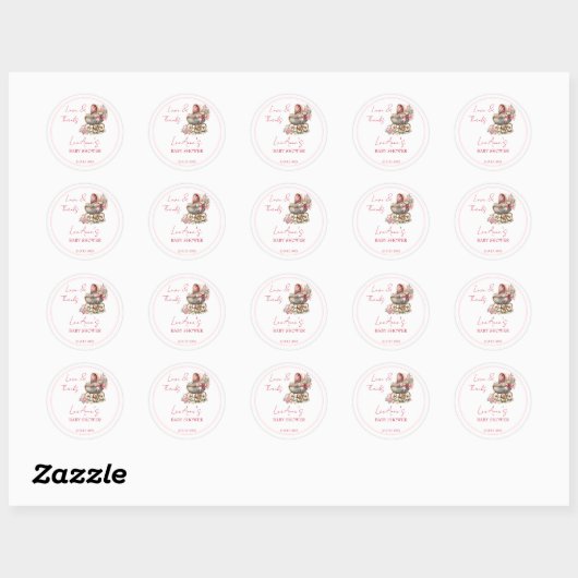 Baby in bloei  vervoer baby shower gunst ronde sticker (Vel)