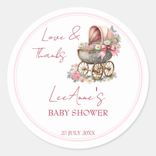 Baby in bloei  vervoer baby shower gunst ronde sticker (Voorkant)