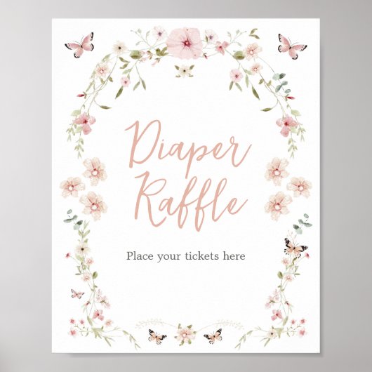 Baby in bloei vlinder Baby shower luier Raffle Poster (Voorkant)