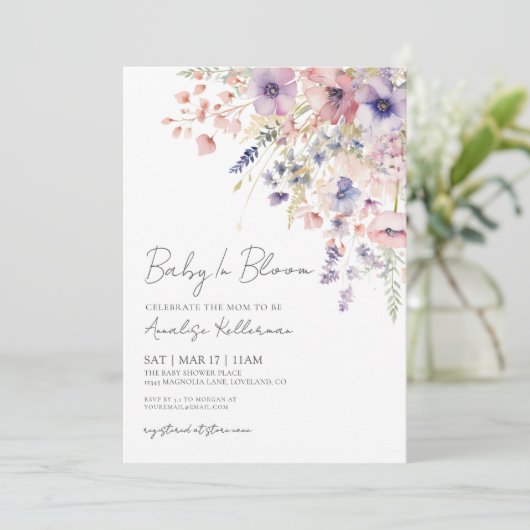 Baby in bloei Waterverf bloemen meisje Baby shower Kaart (Staand voorkant)