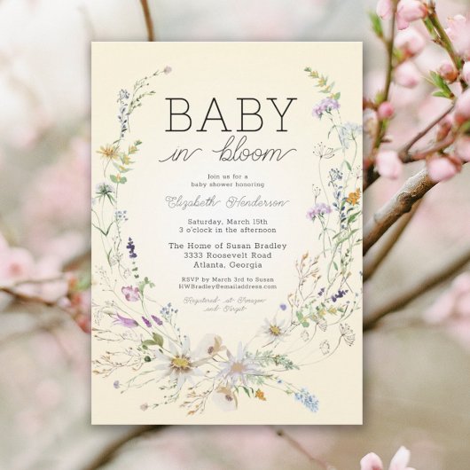 Baby in bloei Waterverf bloemenBaby shower Kaart